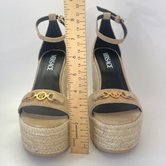 Versace Medusa ‘95 Beige Suede Espadrilles Women Wedge Sandals Size IT39 US7.5 - Picture 6 of 14